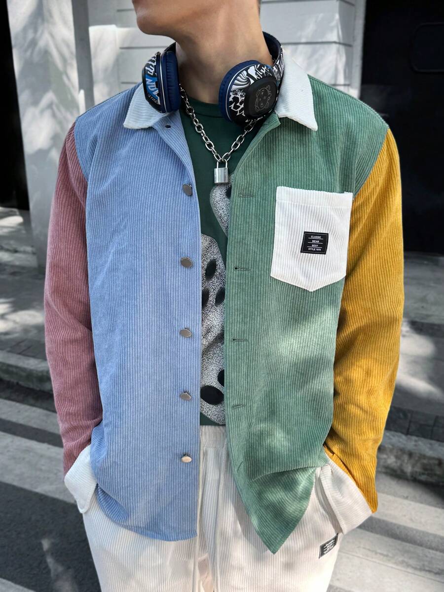 Manfinity VCAY 2pcs Men's Woven Casual Long Sleeve Button Down Shirt And Elastic Waist Straight Leg Pants Set - Multicolor - View 1