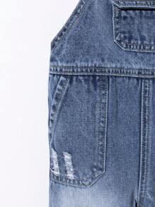 SHEIN Baby Boy Light Washed Blue Distressed Simple Casual Cuffed Straight Leg Denim Bib Overalls - Light Wash - View 5