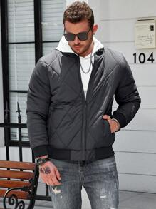 Manfinity Homme Plus Size Men's Solid Color Pocket Zipper Winter Padded Padded Coat