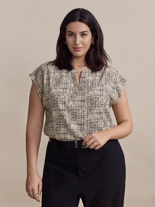 Chikora Plus Size Elegant & Fashionable Women Printed Blouse, Suitable For Work Or Teacher Wear, Summer