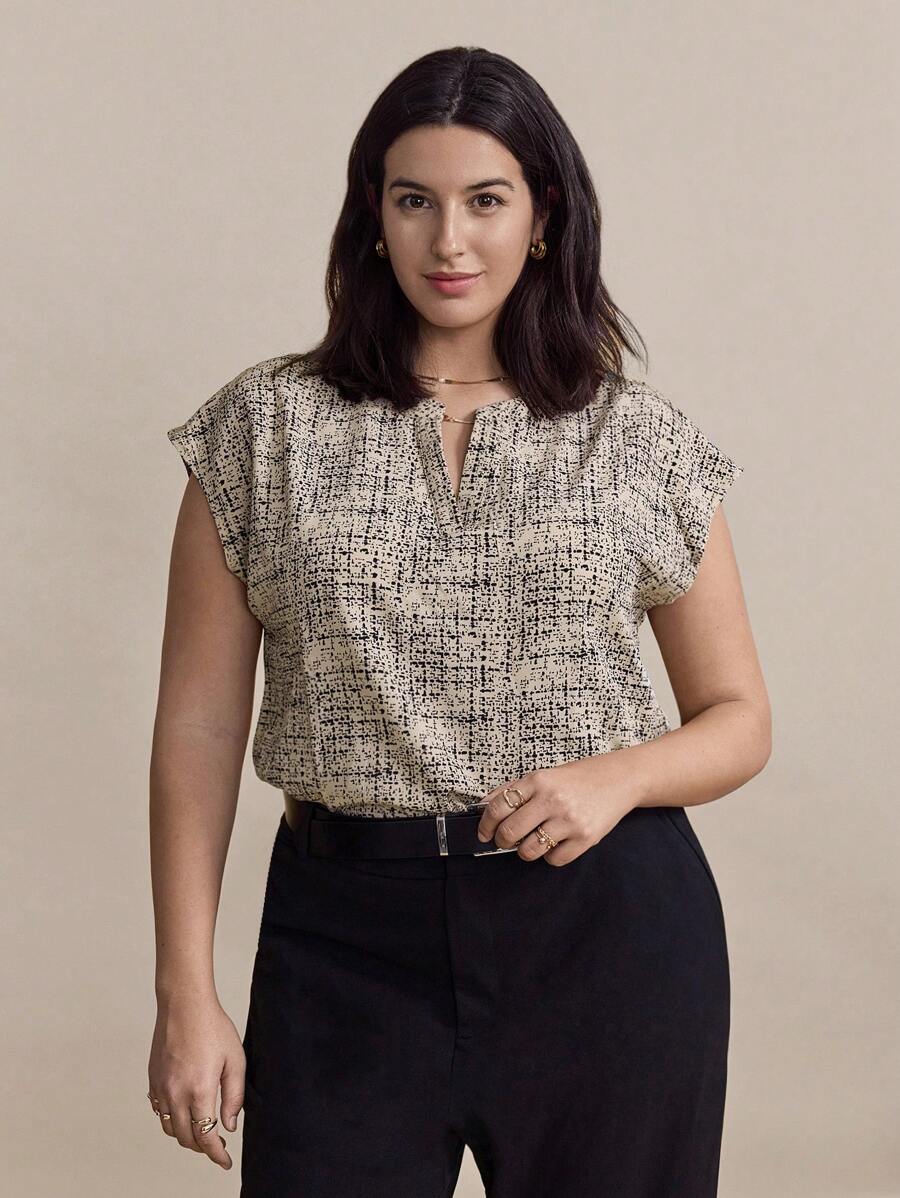 Chikora 大码优雅时尚女士印花衬衫，适合工作或教师穿着，夏季 - 彩色 - 查看 1