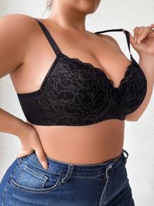 Plus Size Women's Lace & Underwire Lingerie Bra Single Pack - Black - View 6