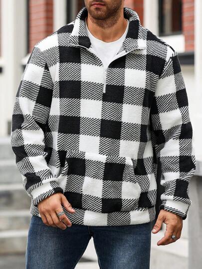 Manfinity Homme 大码男士休闲圆领套头运动衫，简约时尚，日常穿着四分之一拉链度假长袖运动衫，适合送给朋友、丈夫、男朋友的礼物