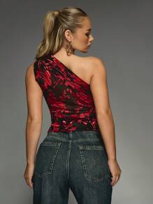 MISSGUIDED Asymmetric One Shoulder Devore Top