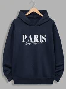 EURMUSE Men Letter Printed Regular Hoodie Set - Navy Blue - View 3