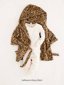 Cozy Pixies Baby Boy Casual Versatile Double-Sided Fleece Printed Hooded Robe - Brown - View 1