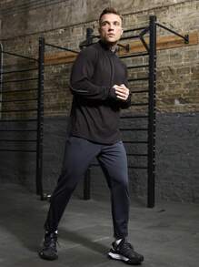 Manfinity Sport Corelite Boyfriend Style Men's Solid Color Drawstring Sports Pants, Simple & Fashionable Casual Daily Wear Sweat Pants - Navy Blue - View 4