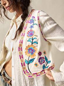 Bohemela Women's Floral Embroidered Casual Sleeveless Jacket, Suitable For Vacation