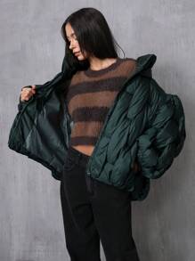 Aveloria GENKIRA 秋冬装时尚针织独特设计女士宽松加厚棉服外套，厚节日派对服装 - 墨綠色 - 查看 9