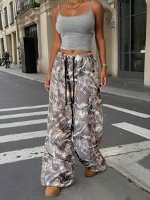 SHEIN EZwear Damen Lässig Mode Straße Allover-Muster Kordelzug Taille weite Schlupfhose - Verschiedenfarbig - Übersicht 1