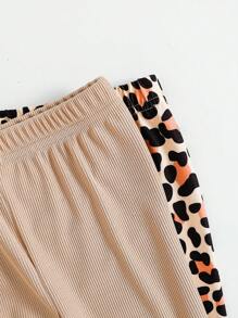 2pcs/Set Girls Cozy Rib & Fashionable Leopard Print Soft Long Leggings - Multicolor - View 5
