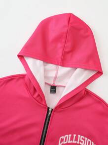 Manfinity EMRG Men's Autumn Letter Print Long Sleeve Zip-Up Hooded Sweatshirt And Sweatpants Casual Suit - Pink - View 8