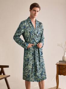 Manfinity All-Over Print Long Sleeve Men's Casual Robe With Waist Tie