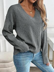 SHEIN LUNE Fashionable Loose Casual Versatile Women Sweater (Random Dotted Print) Knit Pullover Fall Winter - Black - View 5