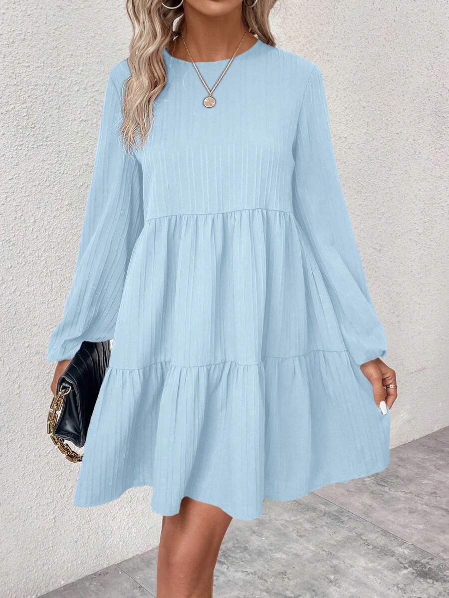SHEIN LUNE Autumn Casual Solid Color Lantern Sleeve Dress Fall Cloth For Women