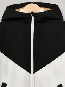 Tween Boy Casual Colorblock Hooded Long Sleeve Zip-Up Jacket With Pockets - Black - View 4