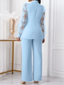 Xyvia 2pcs/Set Women Lace Trim Button Up Waist Two Pieces Set Fall Cloth For Women