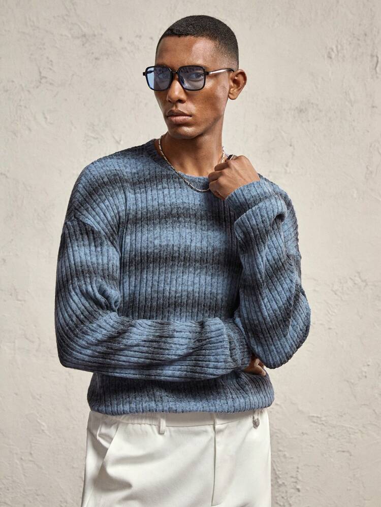 Men's Loose Fit Crew Neck Long Sleeve Casual Knit T-Shirt, Suitable For Daily Wear