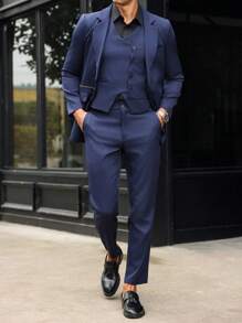 Manfinity Bizformal Conjunto de 3 piezas para hombres: chaleco, chaqueta y pantalones