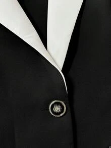 Women's Colorblock Stand Collar Long Sleeve Elegant Blazer, Suitable For Spring And Autumn - Black - View 4