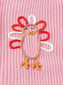 Young Girl' Apricot Embroidered Pullover Sweater, Showcasing Children's Lovely And Cute Personalized, Warm And Fashionable, Loose Silhouette, Can Be Worn Inside Or Outside, Suitable For Various Occasions Such As School Activities, Family Gatherings, Or Outdoor Play, Easy To Match Fashionable Outfits. The Pink Design Is Fashionable And Unique, Full Of Gentle Feel - Pink - View 6