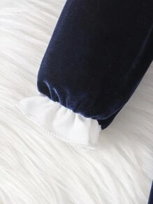 SHEIN Baby Mädchen Luxus Samt Kragen Prinzessin Geburtstags Party Kleid Herbst/Winter - Königsblau - Übersicht 3