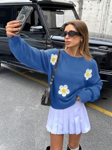 EURMUSE Knitwear Pullover With Flower Embroidery - Baby Blue - View 3