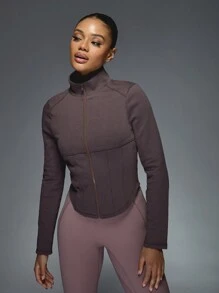 MISSGUIDED Athletic Performance Corset Style Training Jacket Full Zip Workout Running Yoga Active Sports Fitness Studio Dance Slim High Neck Exercise Top
