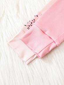 Set de 2 piezas de camisa de manga larga y pantalones ajustados con estampado de gato lindo para niña, color rosa claro