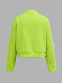 Bộ 3 món cho bé gái tuổi mới lớn: Áo khoác cardigan dài tay cổ chữ V cài nút phía trước họa tiết hoa + Áo hai dây đan màu trắng + Quần ống loe màu đen - Màu vàng - Xem 13