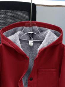 SHEIN Tween Boys Casual Korean Style Cute Patch Pocket Thermal Lined Warm Windbreaker Jacket,In Fall/Winter - Red - View 4