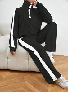 Chiquease 2pcs Women's Simple Casual Long Sleeve Top And Pants Set, Fashionable For Daily Wear Fall Cloth For Women - Black - View 6