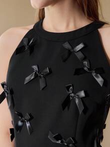 MOTF PREMIUM BOW DETAIL HALTERNECK DRESS - Black - View 3