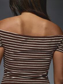 MISSGUIDED Off Shoulder Striped Romper Bodysuit Short Sleeve Summer Casual Lounge One Piece Playsuit With Fold Over Shorts Contemporary Fashion Statement