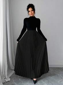 Elenzga Vestido sólido de uso diario, simple y elegante para mujer, atuendo de invierno