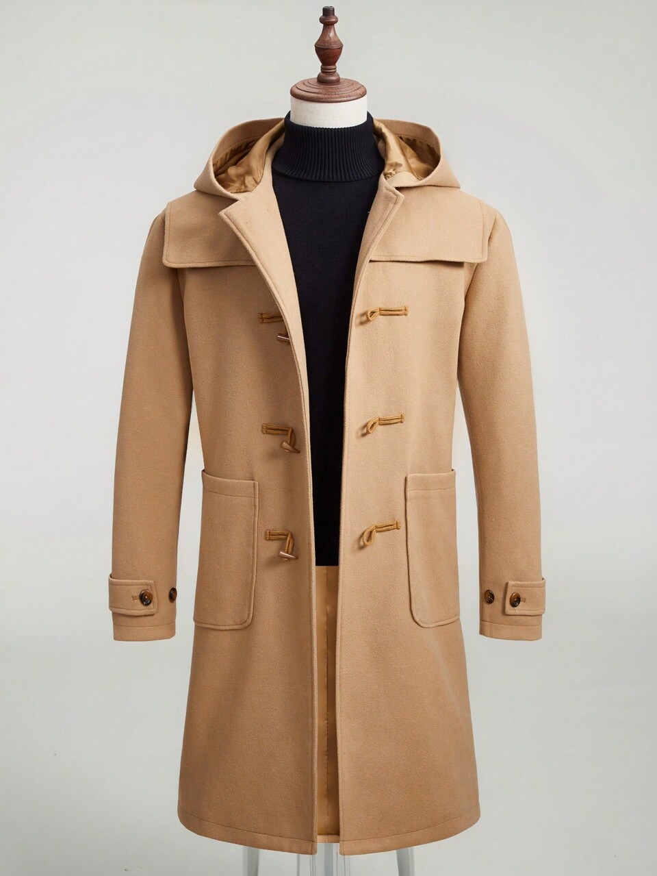 Loose Fit Men's Double-Breasted Hooded Overcoat