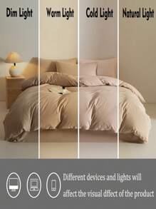 3pcs Khaki Microfiber Duvet Cover Set - 1 Duvet Cover, 2 Pillow Shams, No Filling, Machine Washable - Khaki - View 4