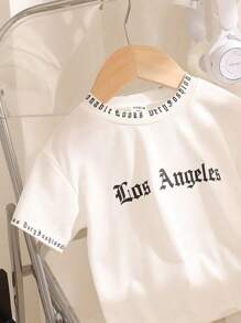 SHEIN Baby Boys' Casual Sports Comfortable Daily Wear Letter Printed Top