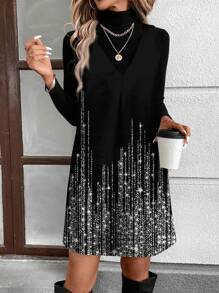 SHEIN LUNE Women Casual Minimalist Sparkle Sequin Dress, Suitable For Autumn/Winter - Multicolor - View 4