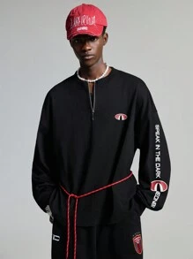 NEON BLANC 男士字母印花宽松休闲针织长袖T恤，秋季 - 黑色 - 查看 2