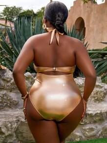 SHEIN Slayr CURVE Maillot de bain une pièce d'été sexy avec métal brillant et croisé pour femme grande taille