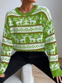 SHEIN LUNE Women Casual Basic Crew Neck Sweater, Simple And Fashionable For Everyday Wear Knit Pullover Fall Winter - Green - View 5