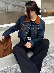 DAZY 水洗撞色女式牛仔夹克，秋装