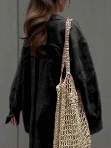 INAWLY 2pcs/Set Women Front Button Long Sleeve Top And Shorts, Minimalist Style - Black - View 2