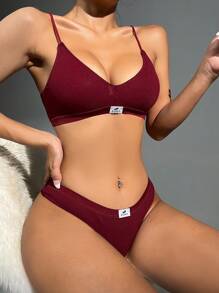 Bộ đồ lót Bra & Quần lót Yoga Letter Patched chi tiết - Màu Đỏ Sâu - Xem 1