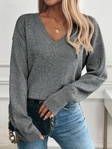 SHEIN LUNE Fashionable Loose Casual Versatile Women Sweater (Random Dotted Print) Knit Pullover Fall Winter - Black - View 1