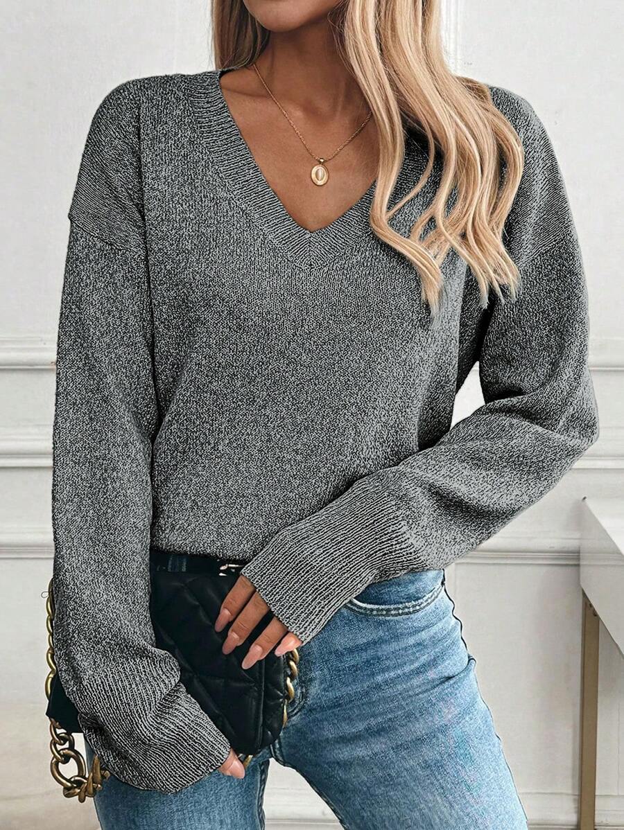 SHEIN LUNE Fashionable Loose Casual Versatile Women Sweater (Random Dotted Print) Knit Pullover Fall Winter - Black - View 1