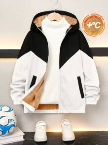 Tween Boy Casual Colorblock Hooded Long Sleeve Zip-Up Jacket With Pockets - Black - View 3