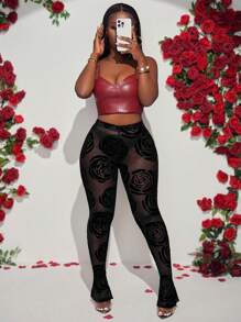 Slaydiva Women's Velvet Sheer Tights - Black - View 6