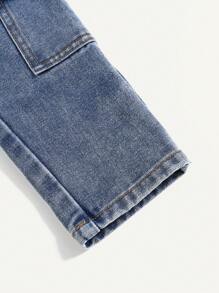 Cozy Pixies Baby Boy Fashion Casual Blue Denim Cargo Pocket Design Loose Straight Leg Jeans Boys Cool Outfit/Boys Thanksgiving Outfit For Boys Costume Dailywear And Fall/Winter Kids Clothes - Blue - View 5